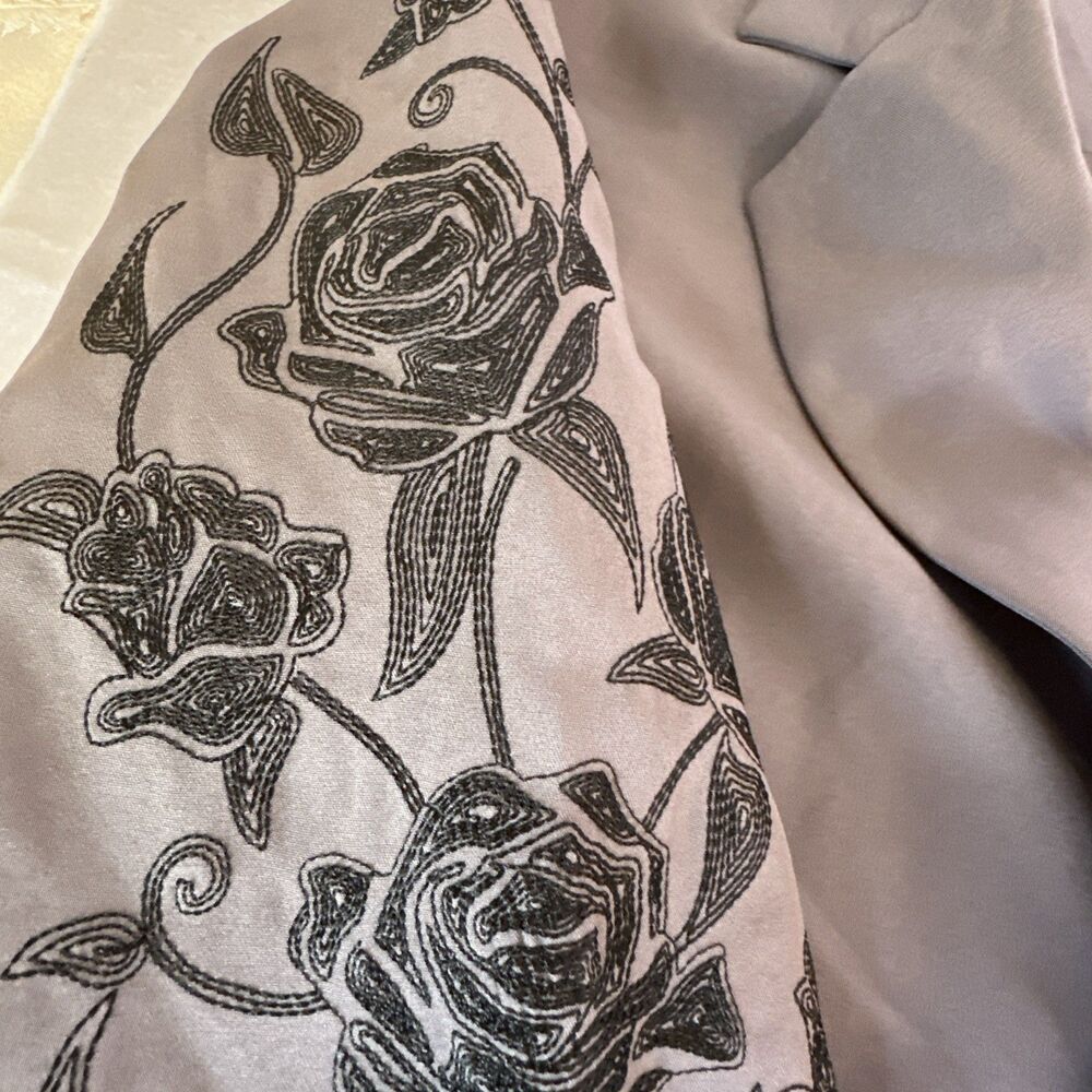 DG2 Diane Gilman Floral Embroidered Gabardine Blazer Jacket Slate Size M - Picture 5 of 16